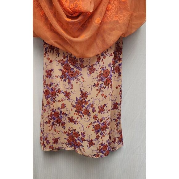 Anthropologie Uncle Frank Embroidered Mesh Overlay Neon Orange Floral Dress Sz M - Picture 5 of 8